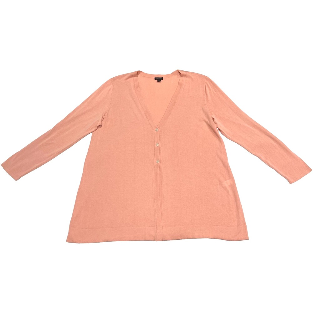J. Jill Wearever Collection Peach Coral V-Neck Cardigan Sweater XL Cotton Rayon